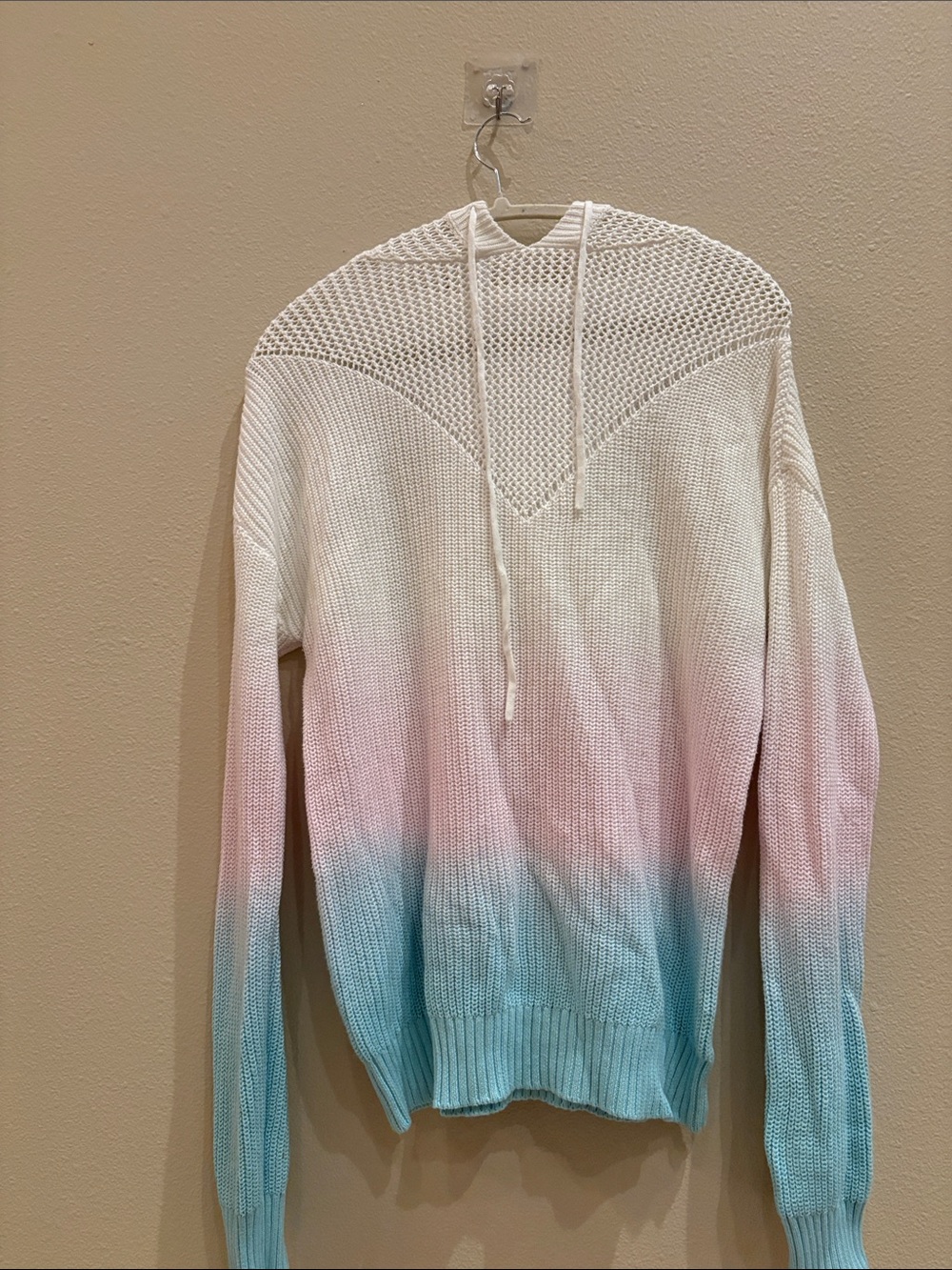 Anthropologie White Pink Blue Ombre Knit Hoodie